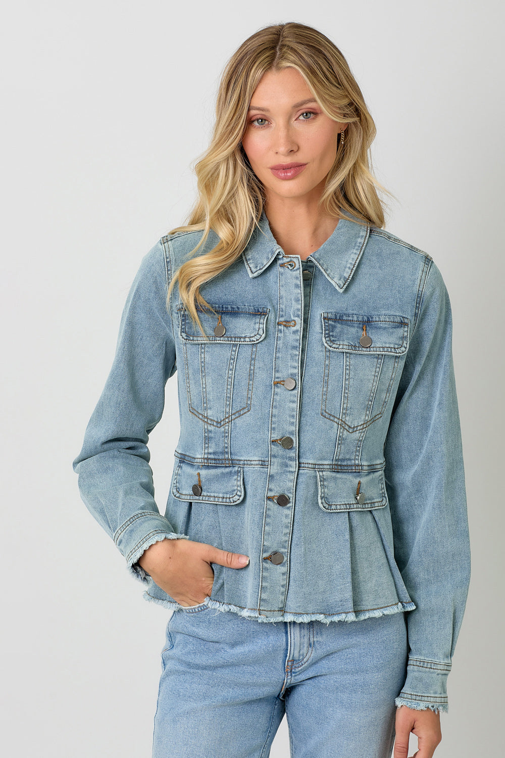 Washed Denim Peplum Jacket