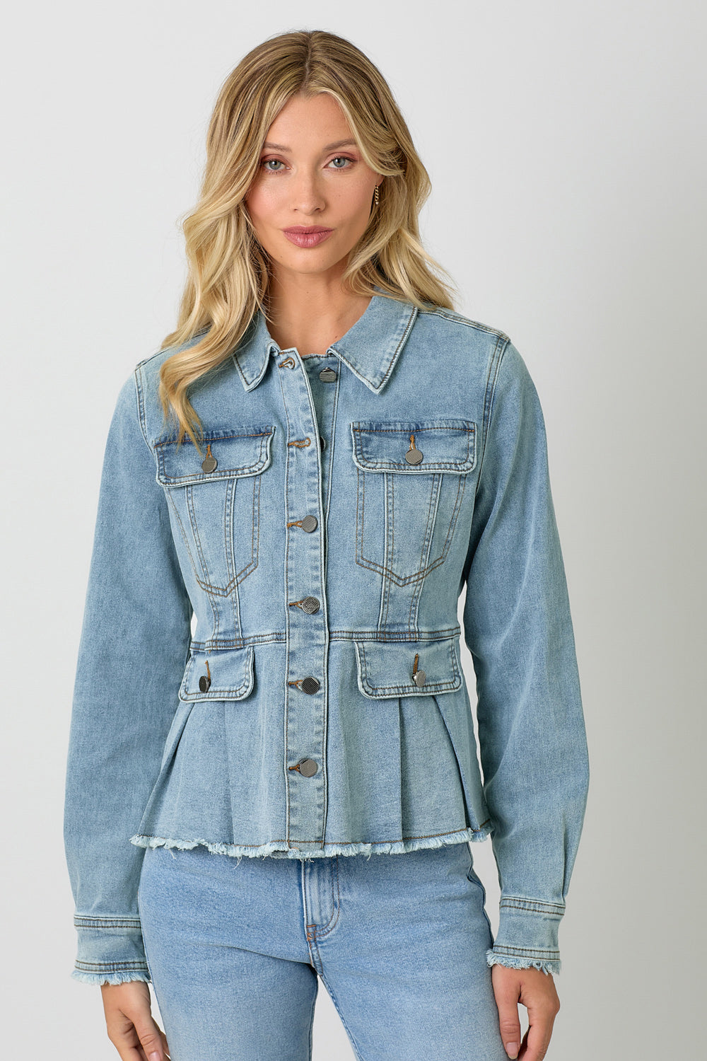 Washed Denim Peplum Jacket