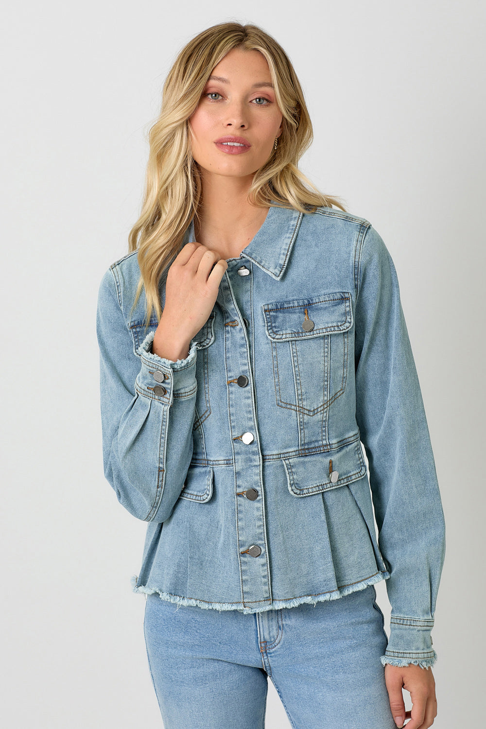 Washed Denim Peplum Jacket