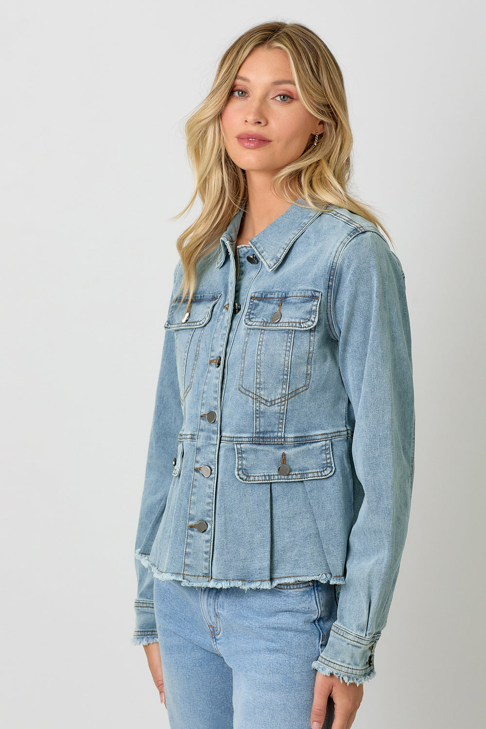 Washed Denim Peplum Jacket