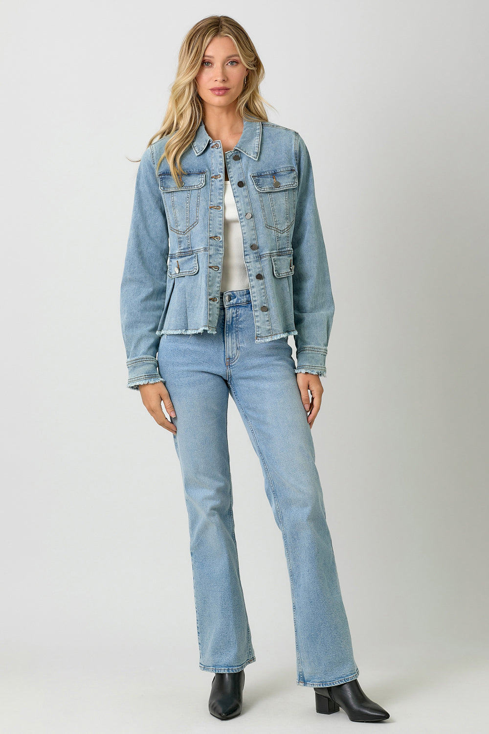 Washed Denim Peplum Jacket