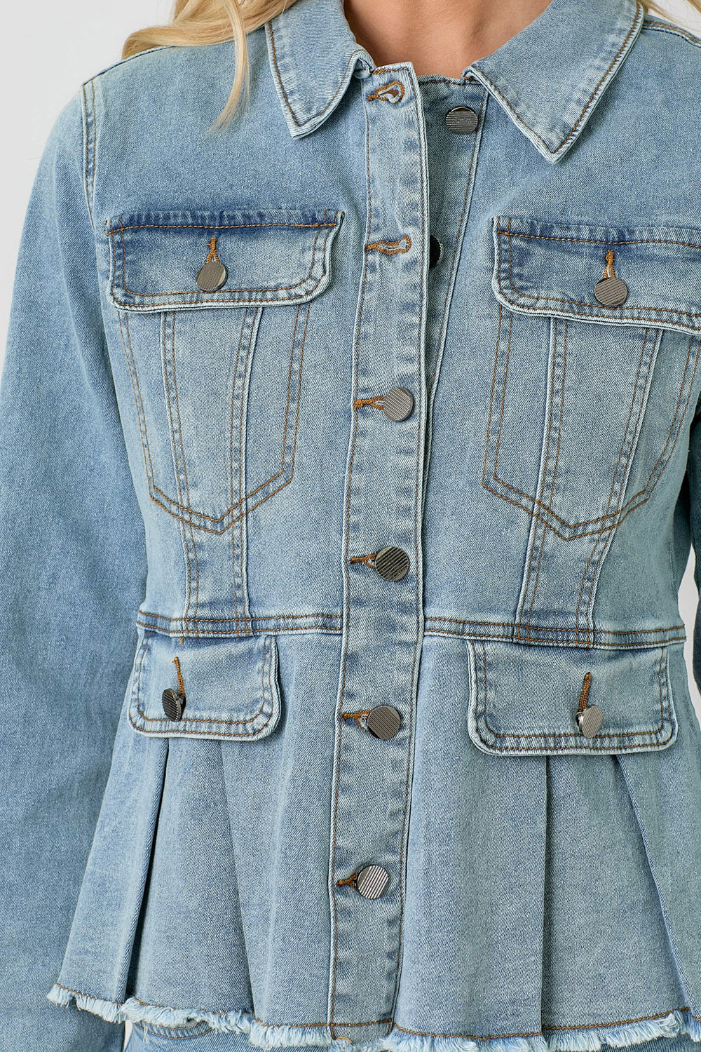 Washed Denim Peplum Jacket