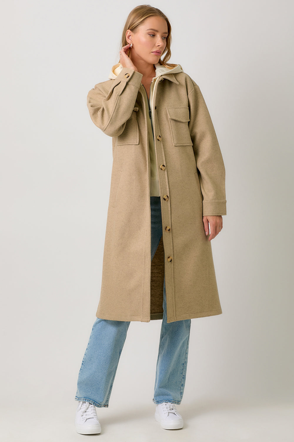 Hooded Solid Color Coat