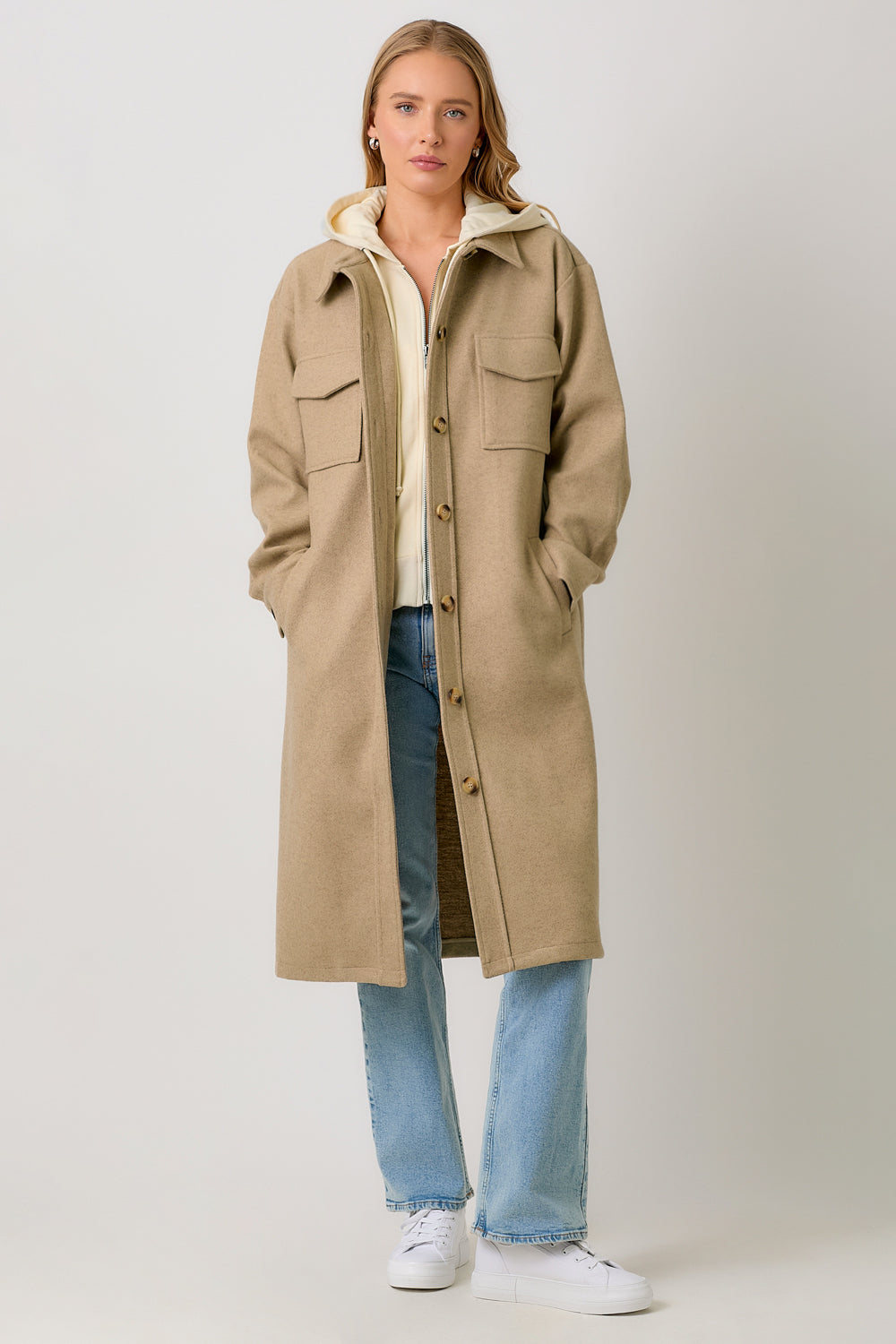 Hooded Solid Color Coat