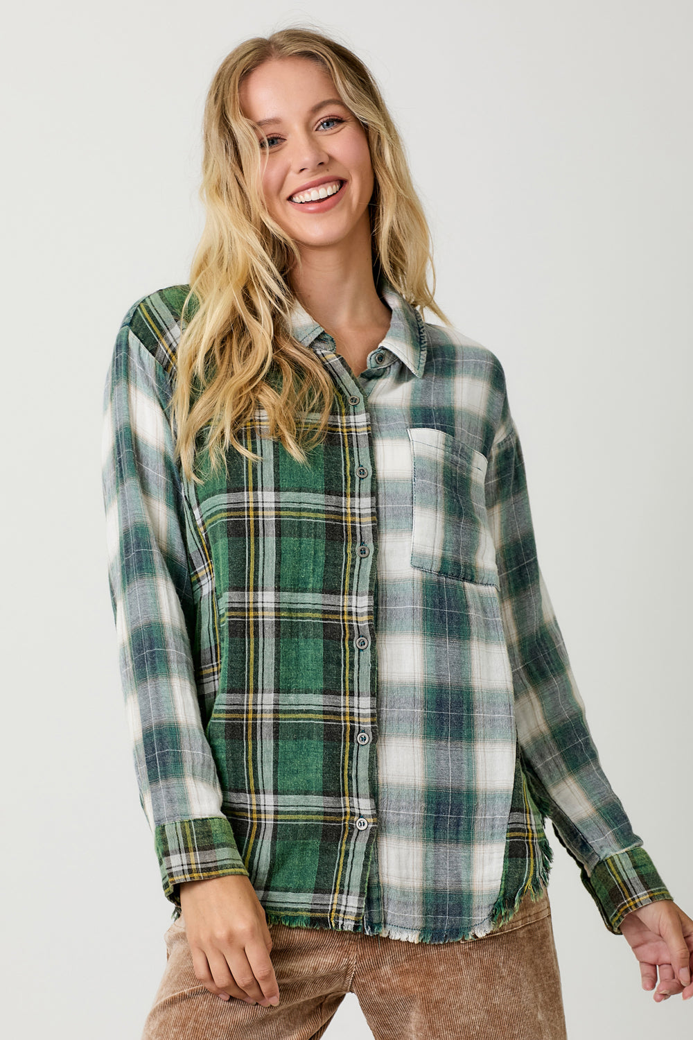 Washed Plaid Oversized Shirt Jacket