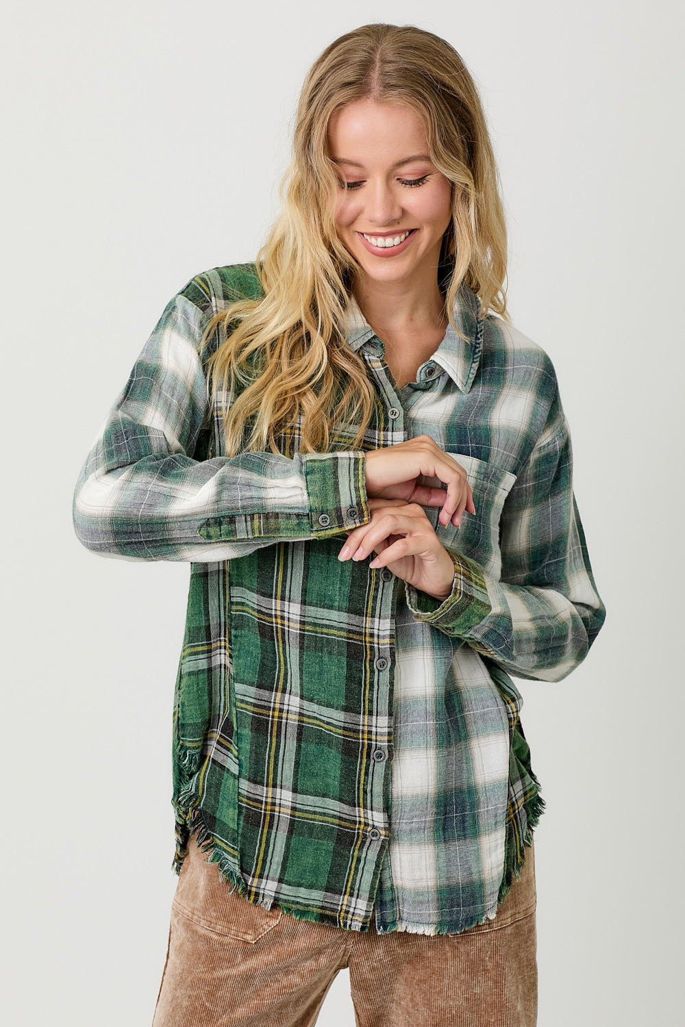 Washed Plaid Oversized Shirt Jacket