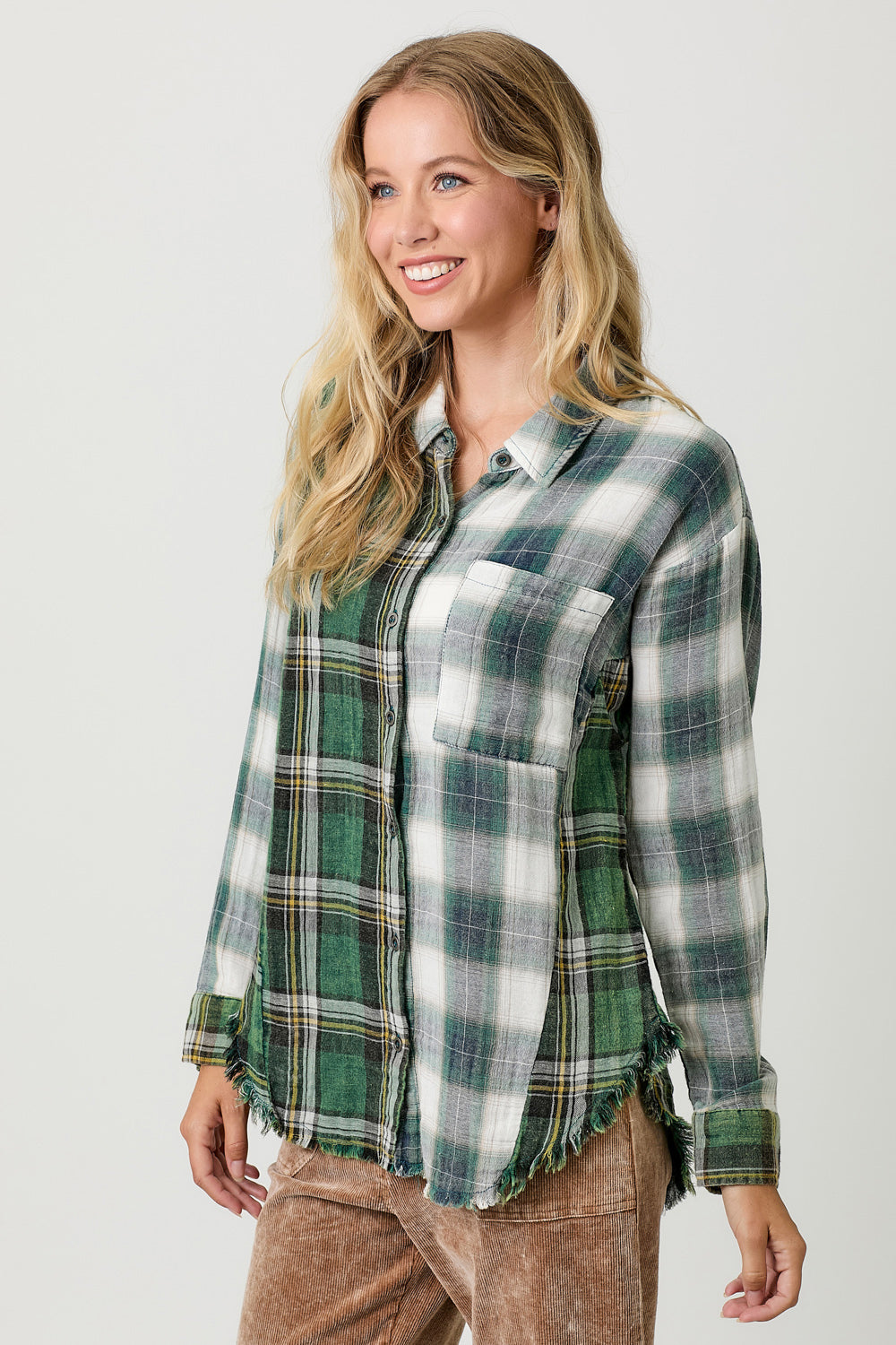 Washed Plaid Oversized Shirt Jacket