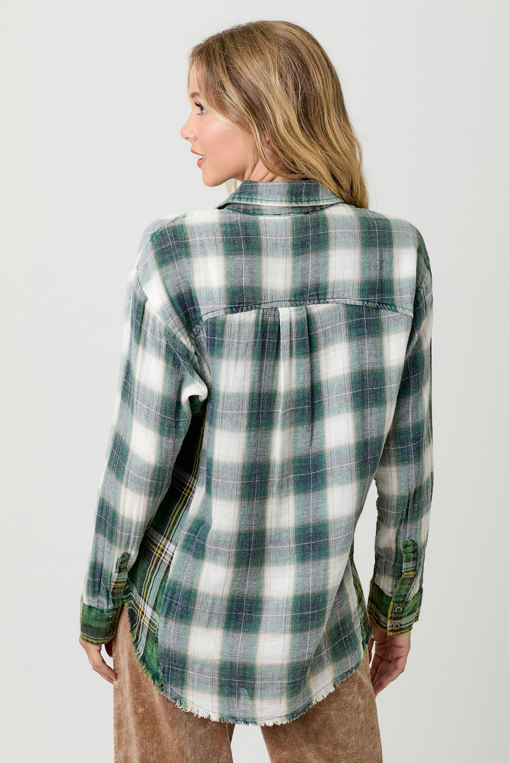 Washed Plaid Oversized Shirt Jacket