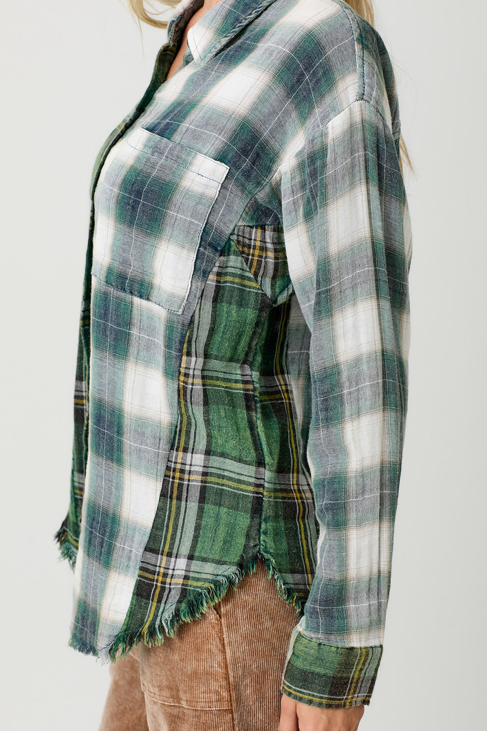 Washed Plaid Oversized Shirt Jacket