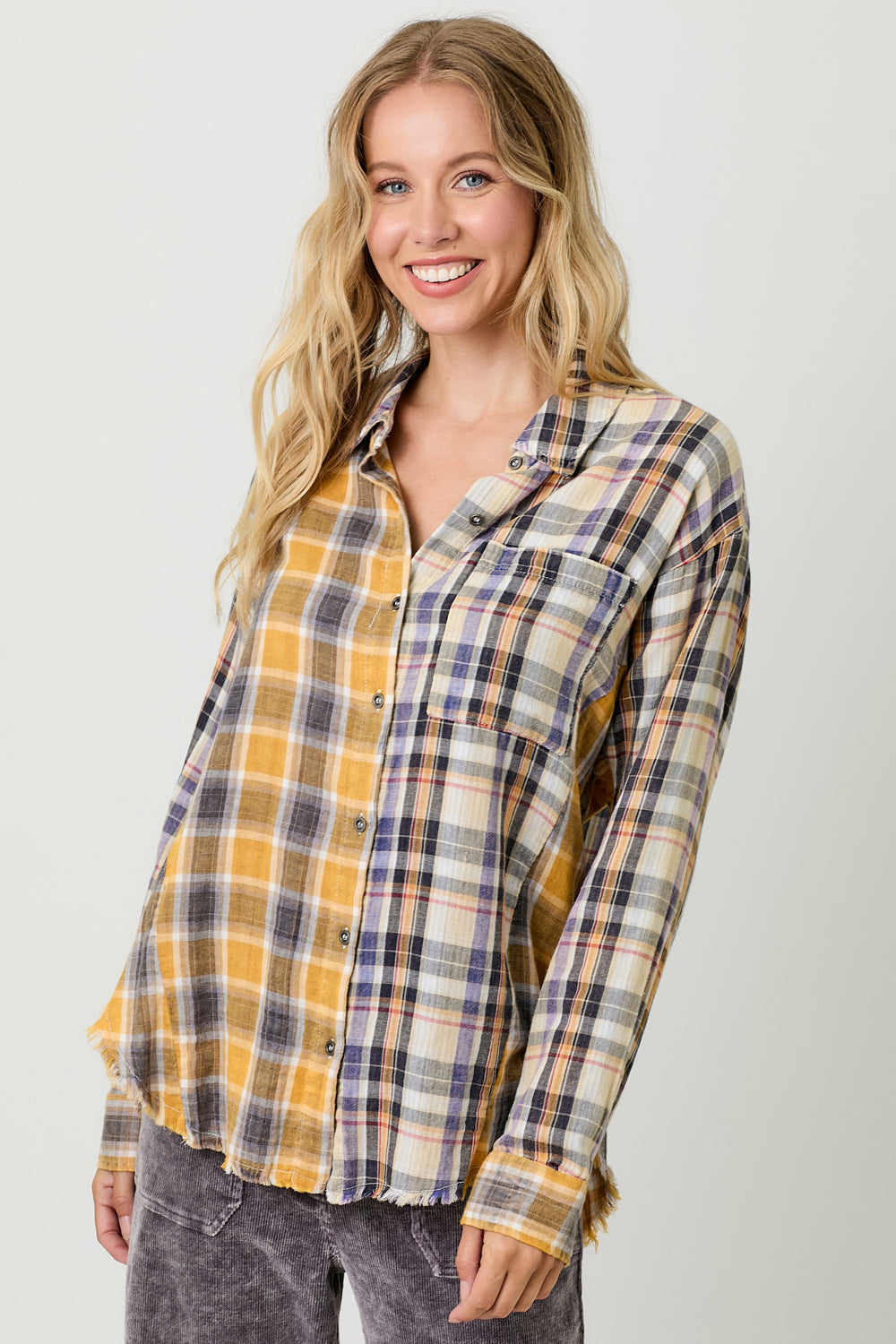 Washed Plaid Oversized Shirt Jacket