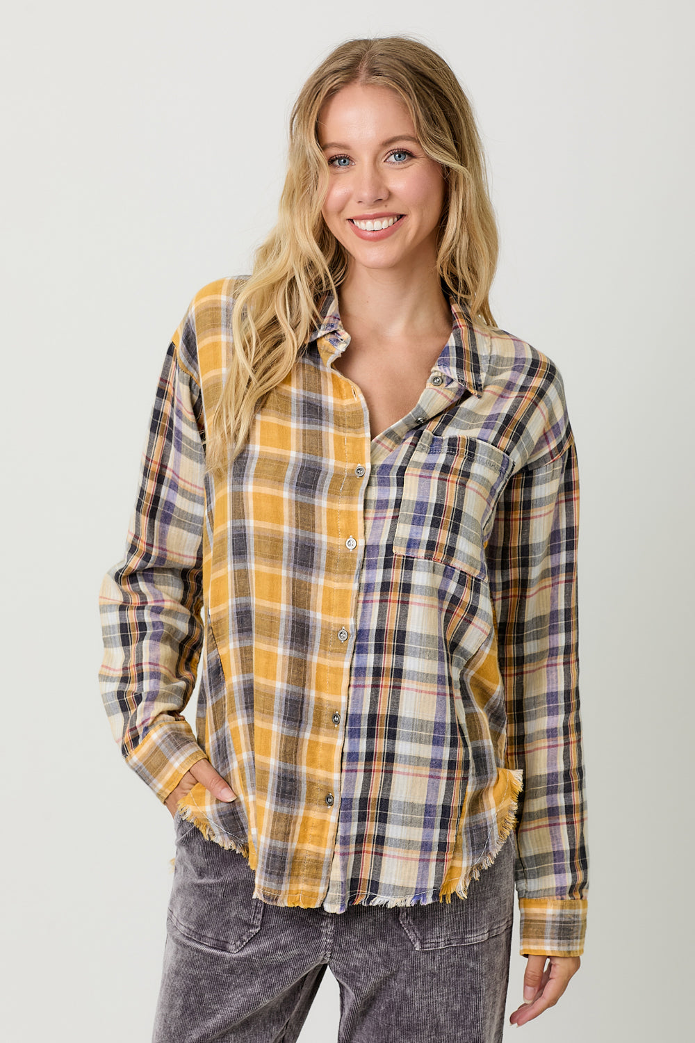 Washed Plaid Oversized Shirt Jacket