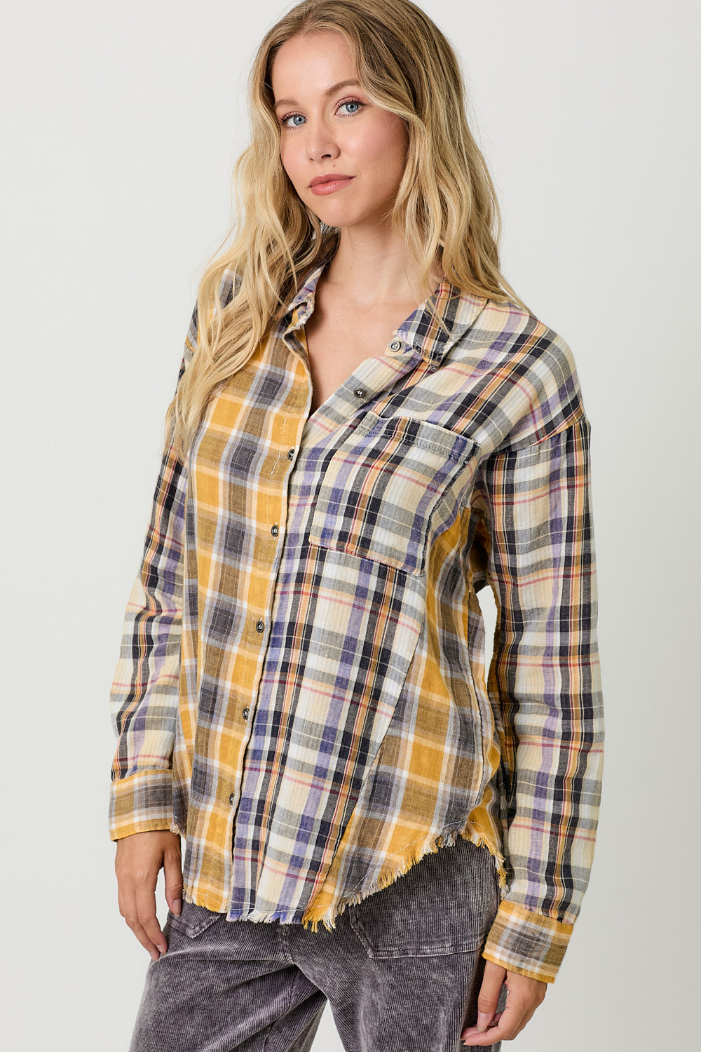 Washed Plaid Oversized Shirt Jacket