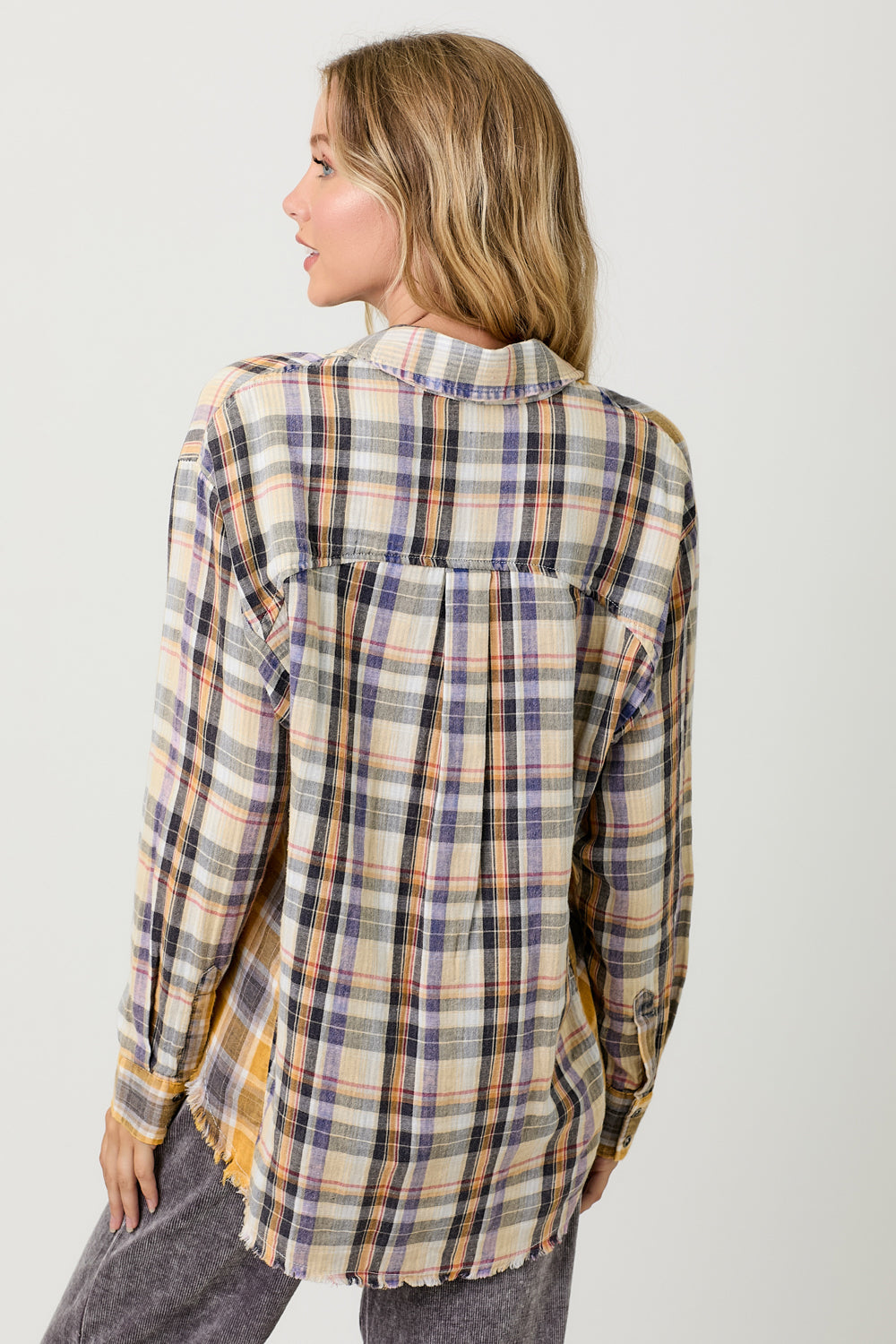 Washed Plaid Oversized Shirt Jacket