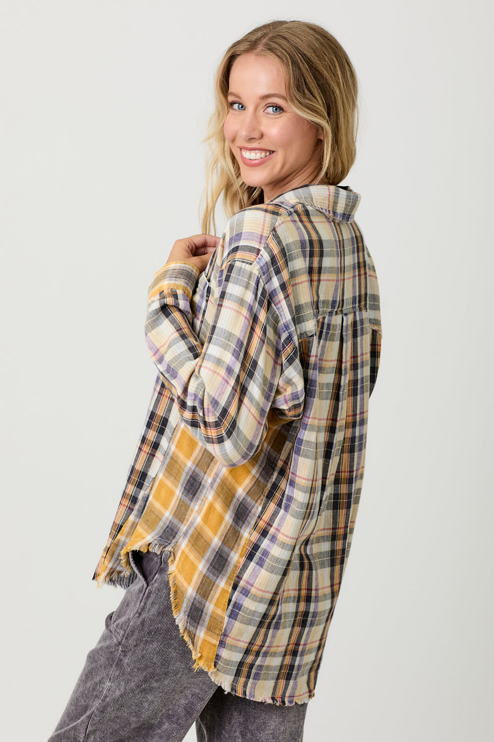 Washed Plaid Oversized Shirt Jacket