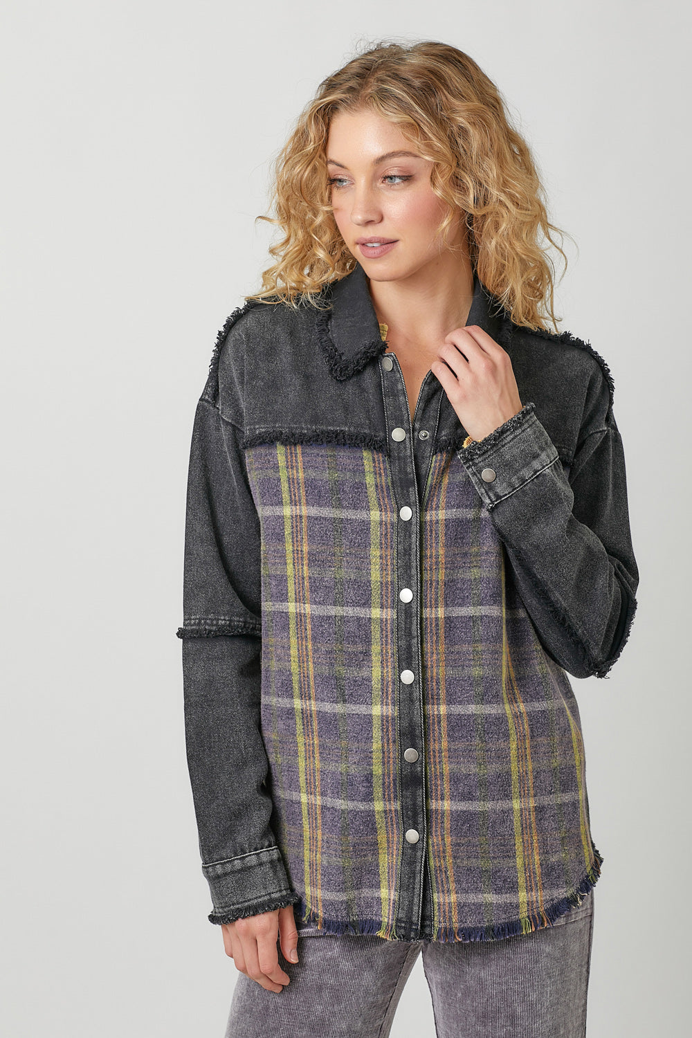 Washed Plaid Mix Jacket