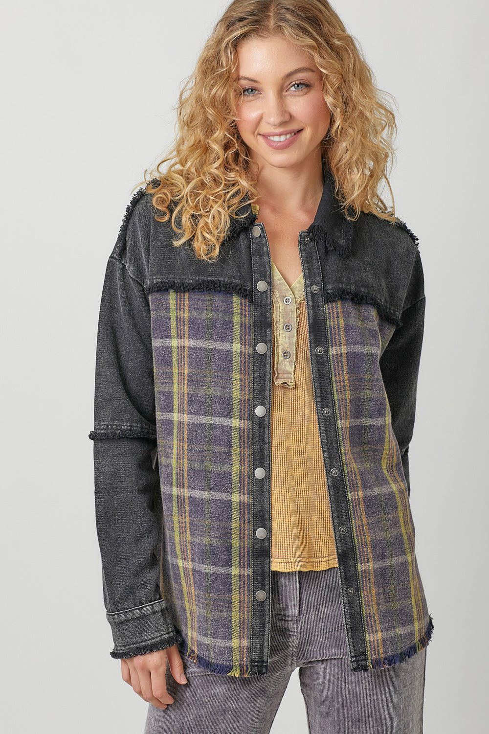 Washed Plaid Mix Jacket