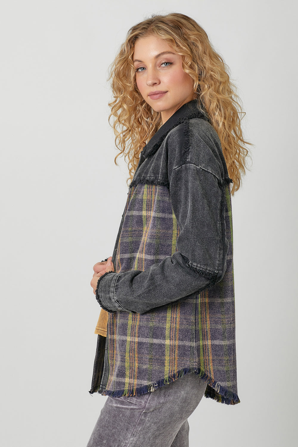 Washed Plaid Mix Jacket