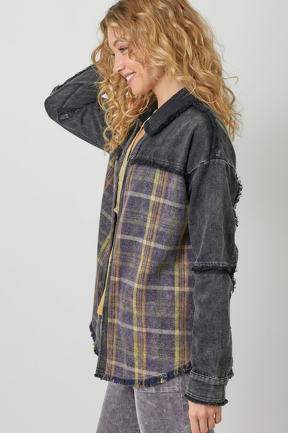 Washed Plaid Mix Jacket