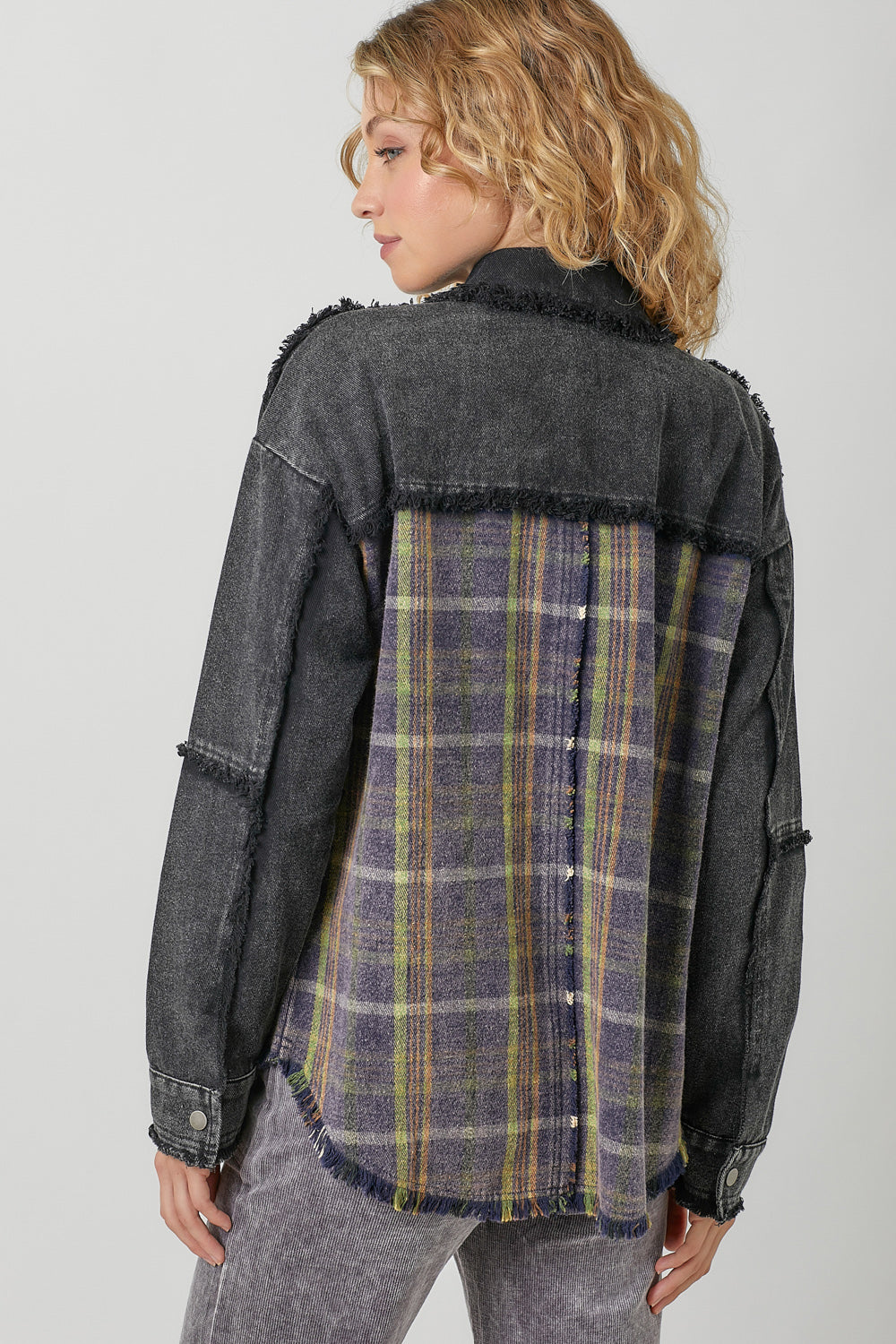 Washed Plaid Mix Jacket