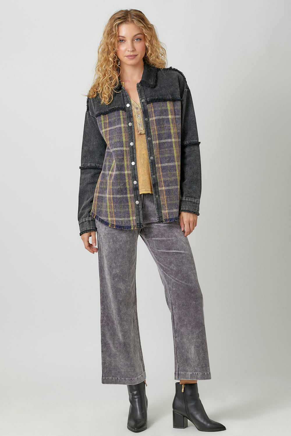 Washed Plaid Mix Jacket