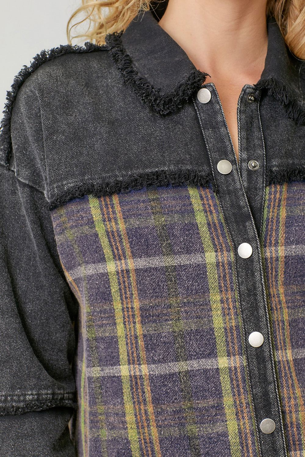 Washed Plaid Mix Jacket