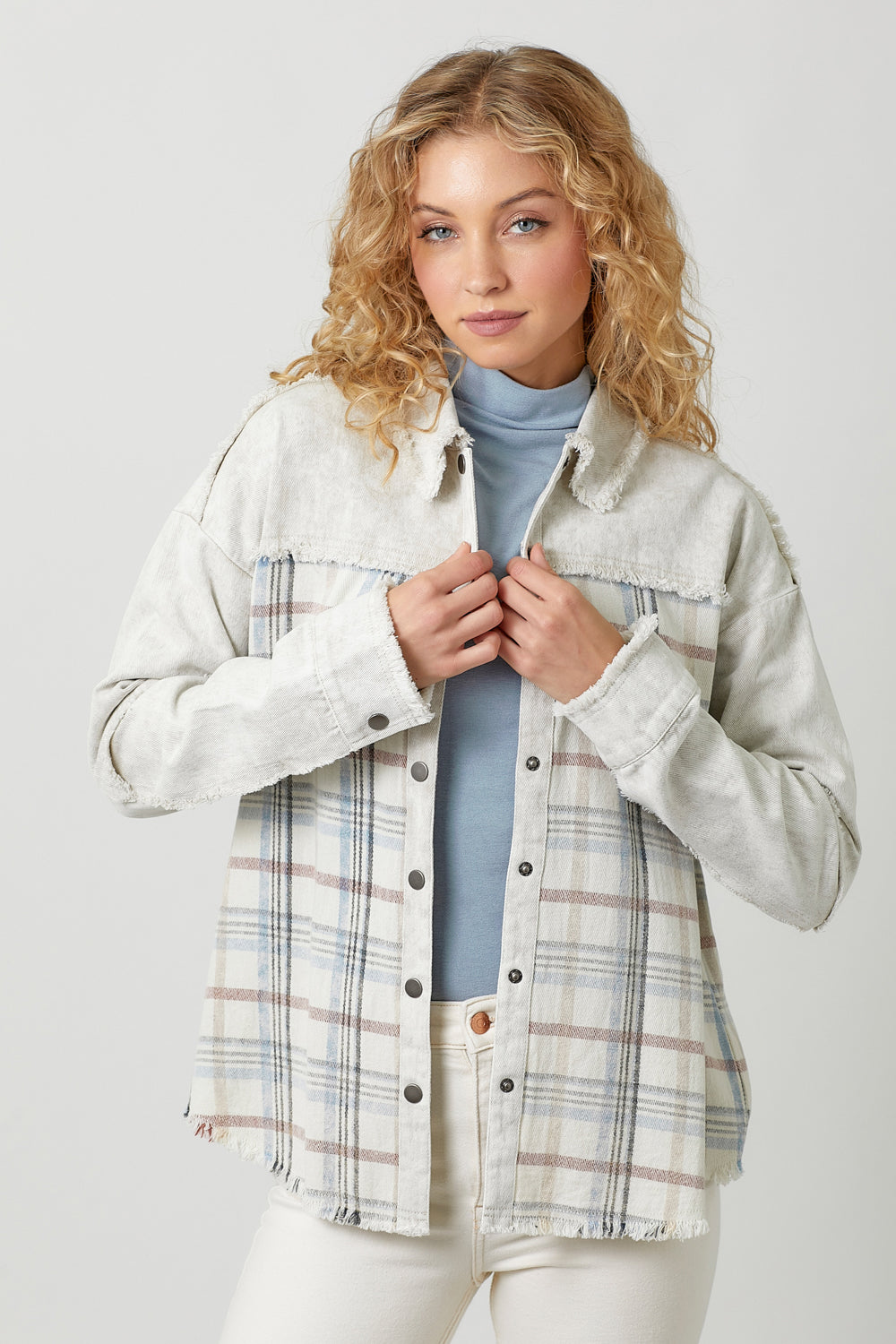 Washed Plaid Mix Jacket