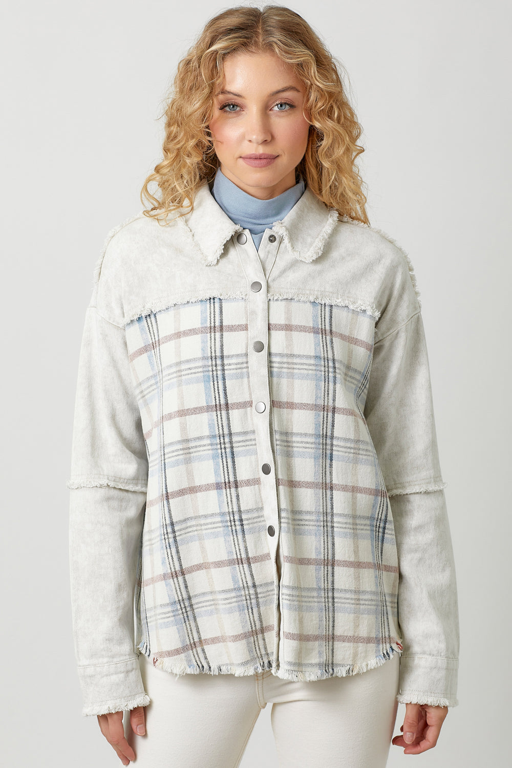 Washed Plaid Mix Jacket