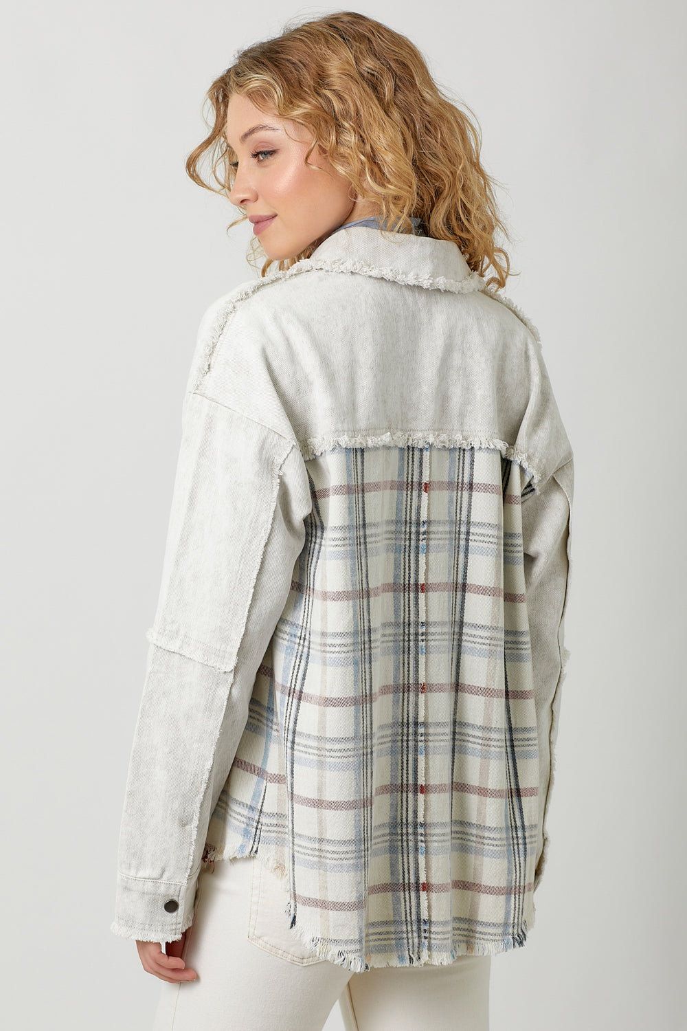 Washed Plaid Mix Jacket