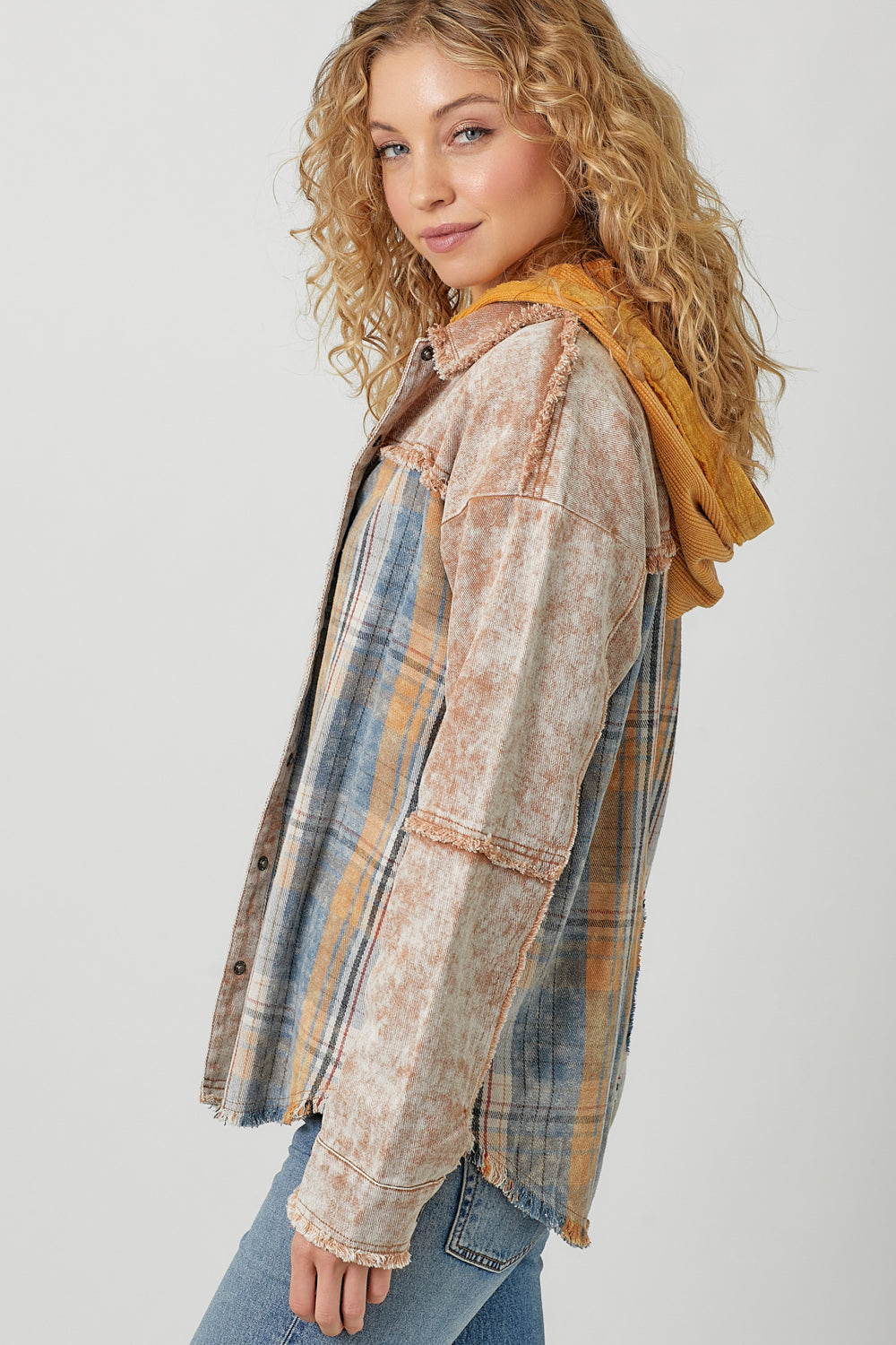 Washed Plaid Mix Jacket