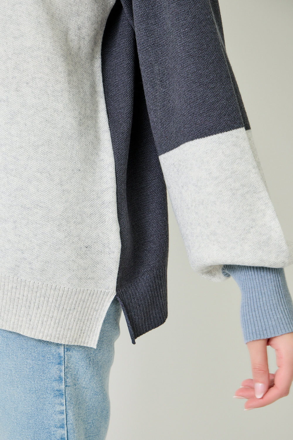 Mock Neck Color Blocked Sweater