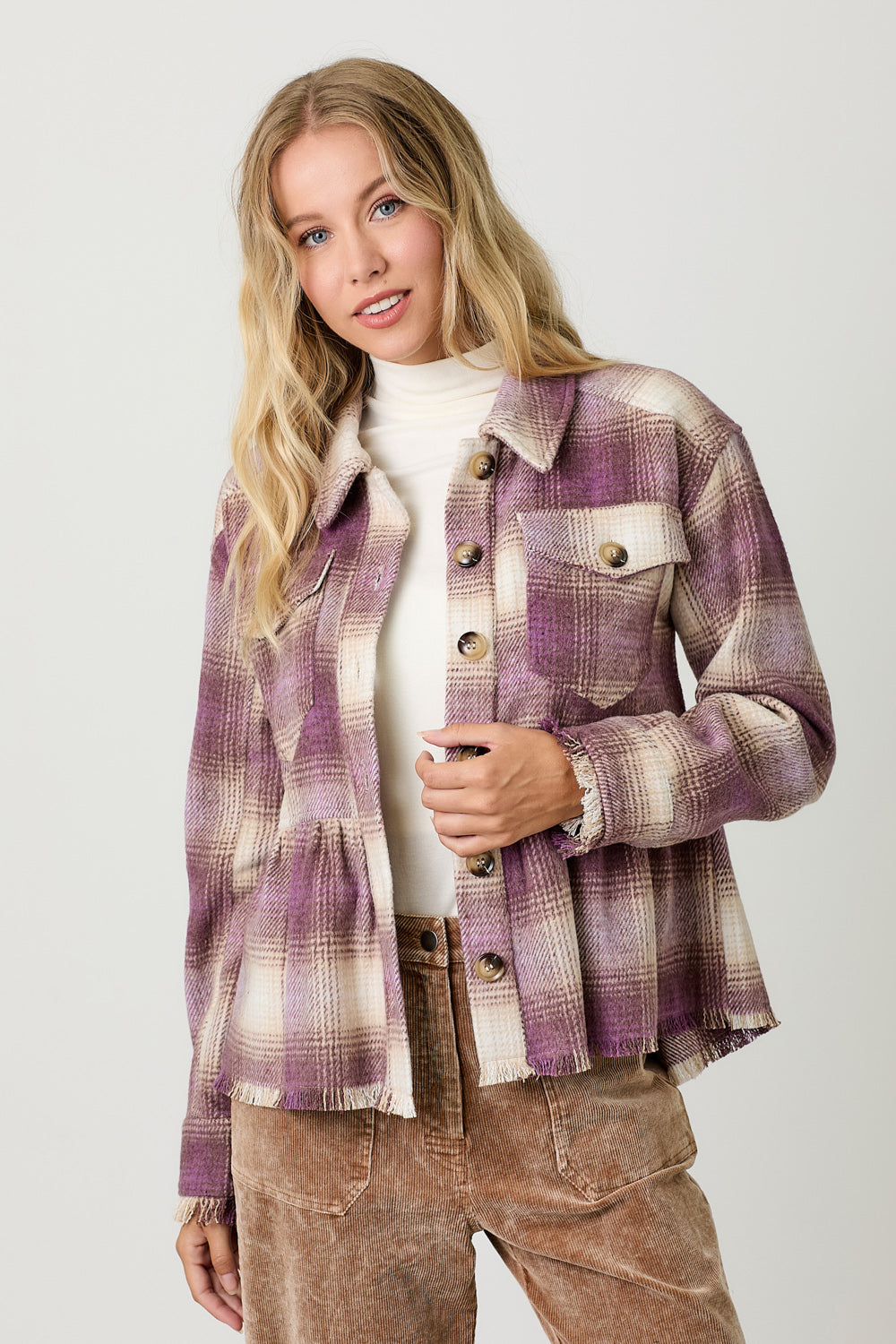 Peplum Fringe Plaid Jacket