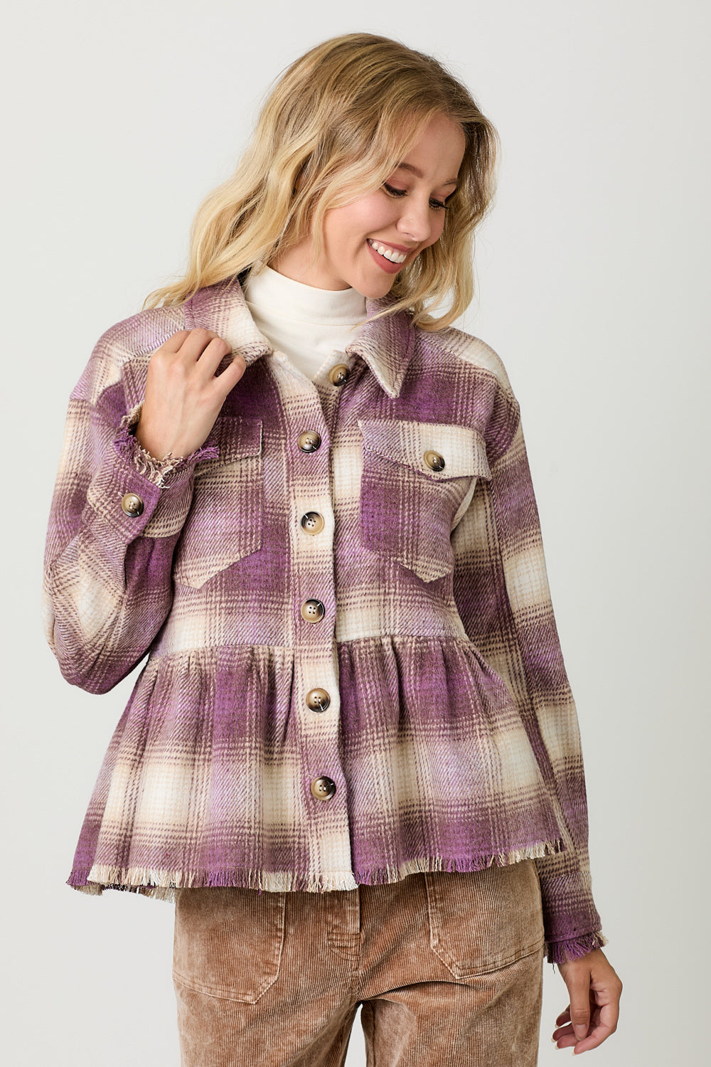 Peplum Fringe Plaid Jacket