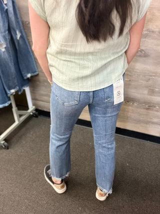 Risen High Rise Distressed Ankle Straight Jeans