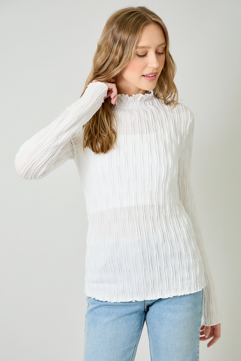 Lettuce Edge Texture Knit Top