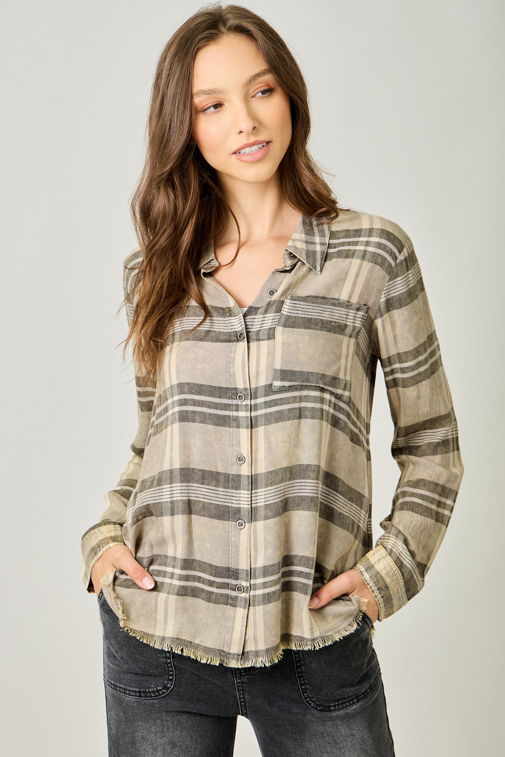 Washed Plaid Button Down Shirt