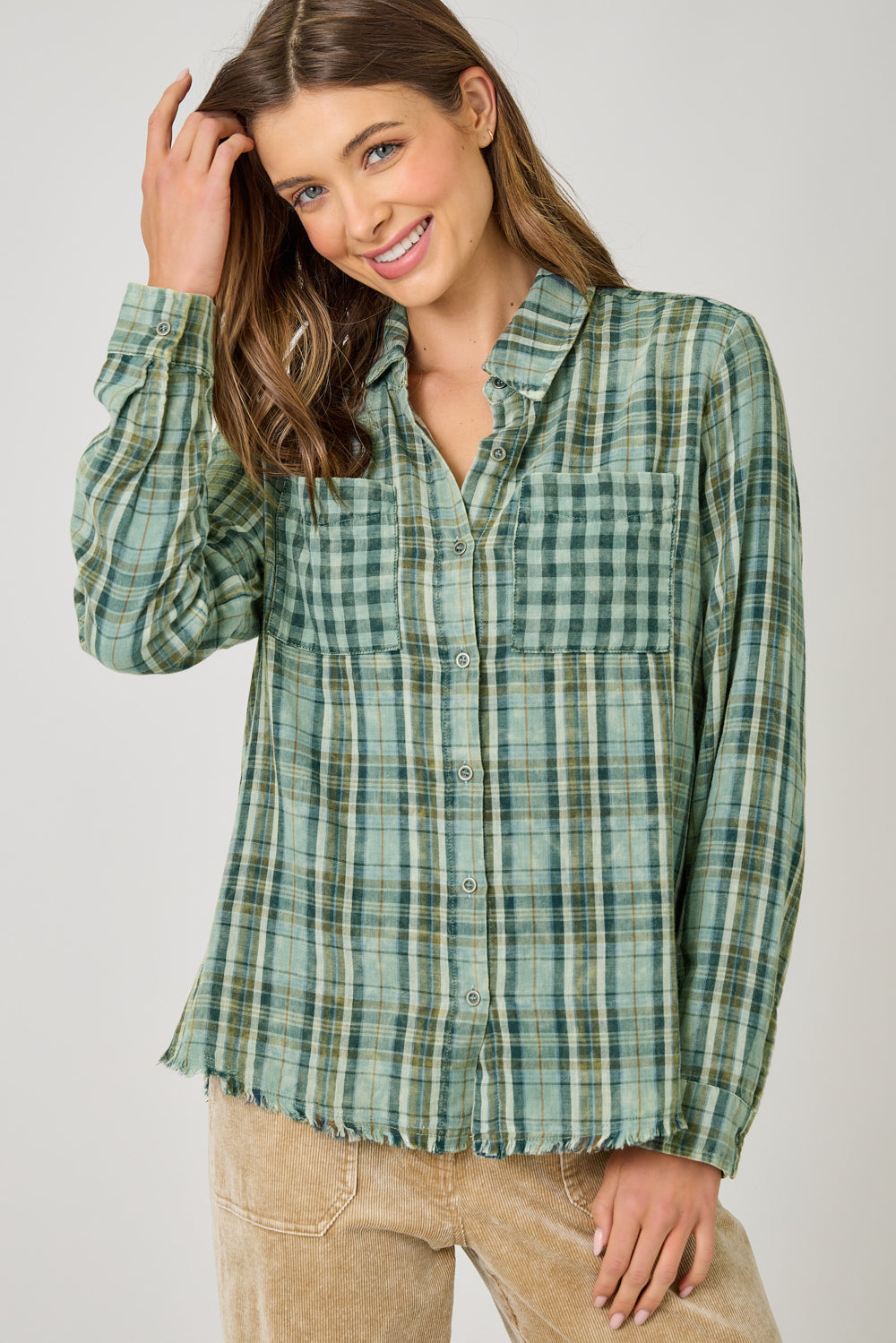 Fringe Bottom Plaid Shirt