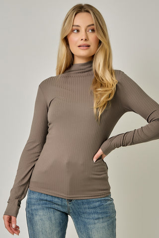 Pointelle Mock Neck Top | Women's Fitted Ribbed Knit Long Sleeve
