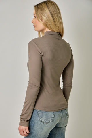 Pointelle Mock Neck Top | Women's Fitted Ribbed Knit Long Sleeve