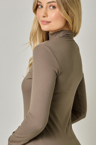 Pointelle Mock Neck Top | Women's Fitted Ribbed Knit Long Sleeve