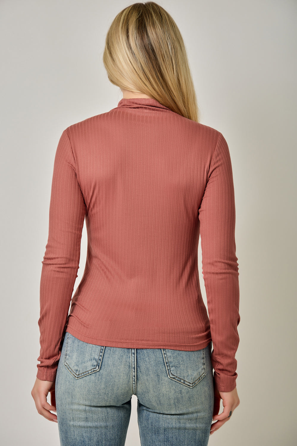 Pointelle Mock Neck Top | Women's Fitted Ribbed Knit Long Sleeve