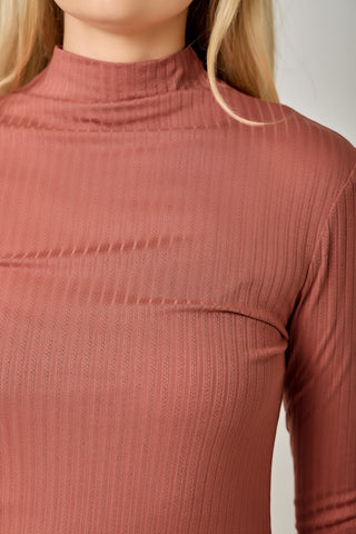 Pointelle Mock Neck Top | Women's Fitted Ribbed Knit Long Sleeve
