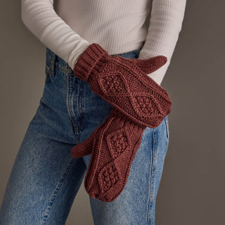 Dark Pink Cable Knit Mittens