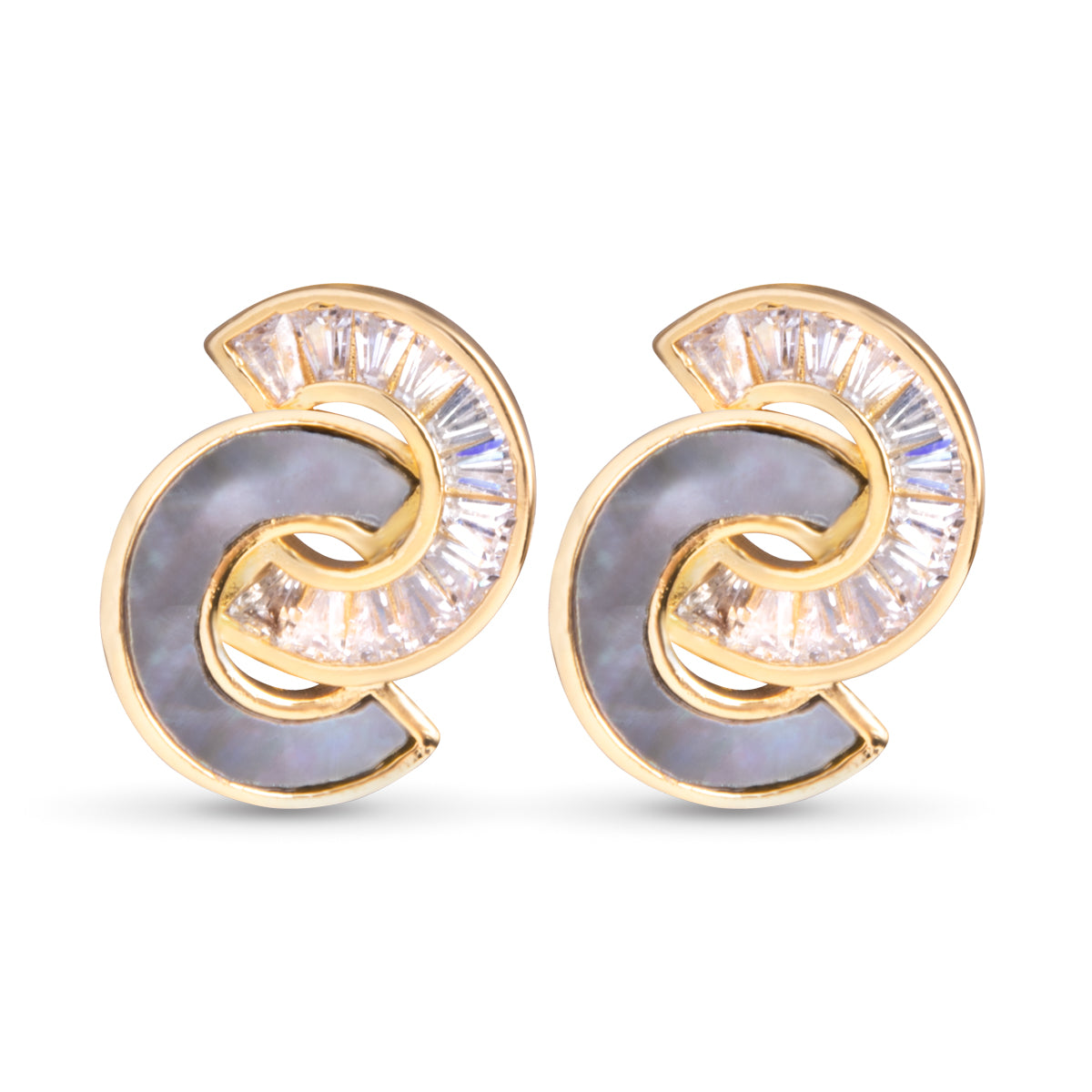 Grey Mother Of Pearl & CZ Earrings - Gold