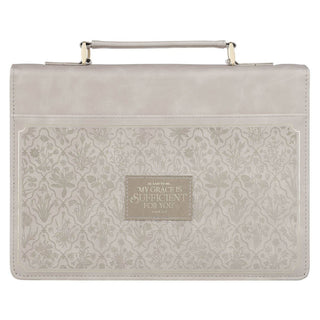 Bible Cover Fashion Taupe My Grace Is Sufficient 2 Cor 12:9