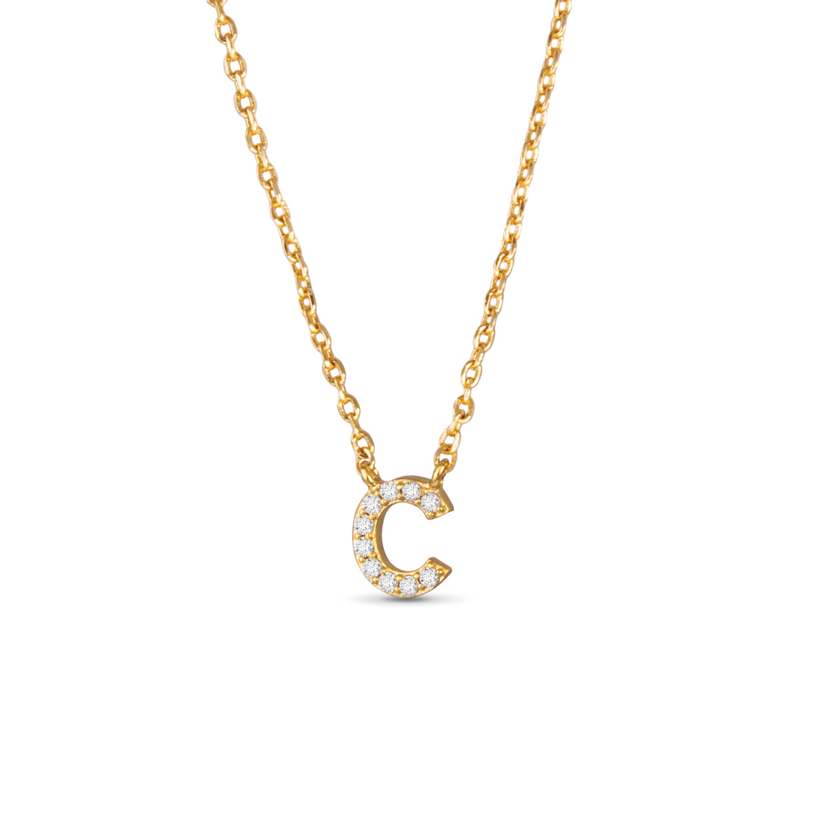 Gold CZ Initial Necklace - C