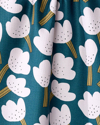 Geometry Tulips Tea Towel – Teal & White Floral Kitchen Towel