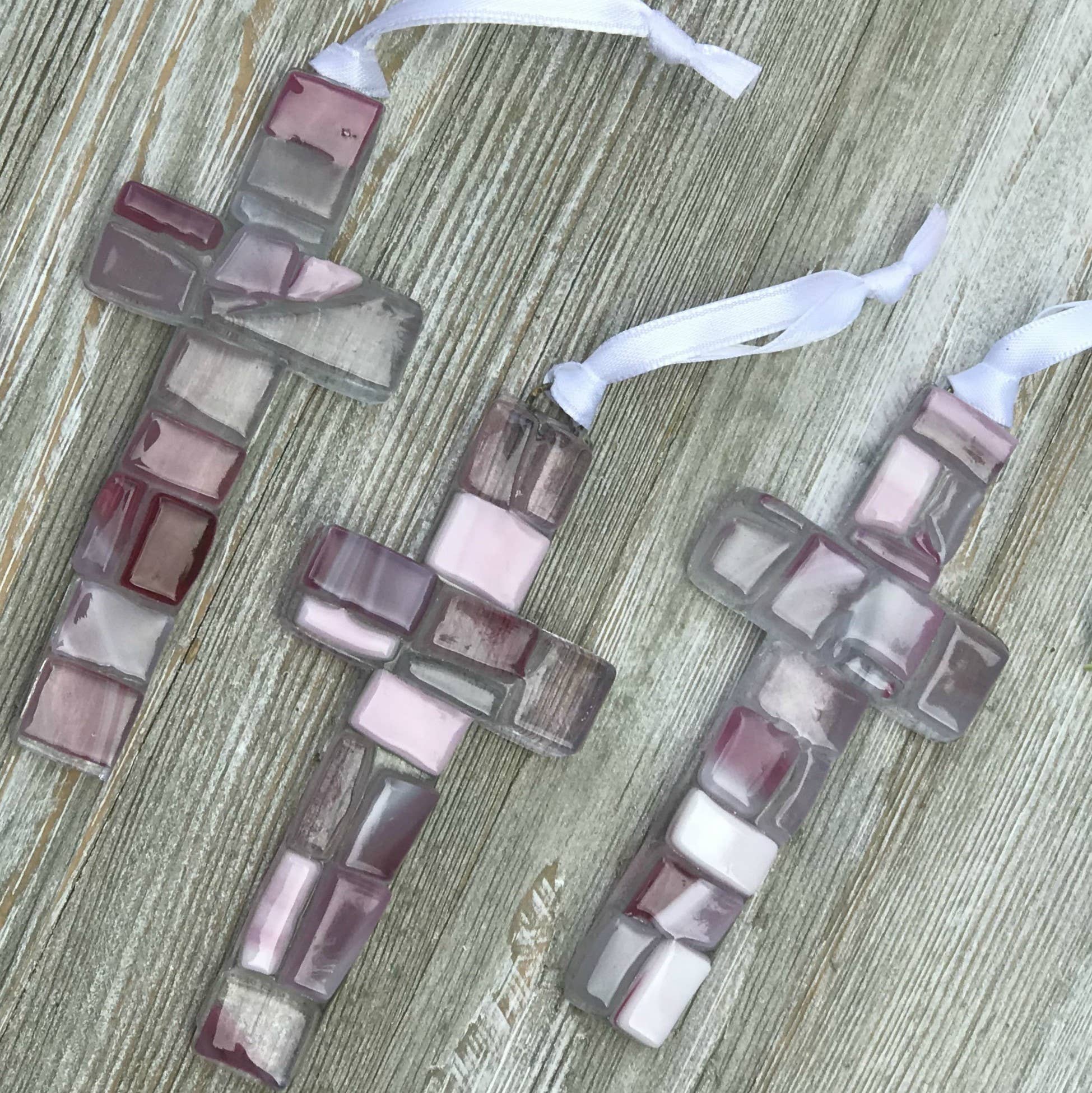 New Baby Girl Handmade Mosaic Glass Cross