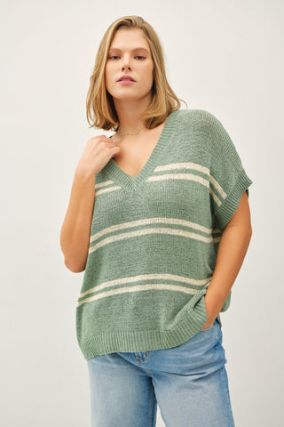 Plus Size Striped V-Neck Sweater FINAL SALE