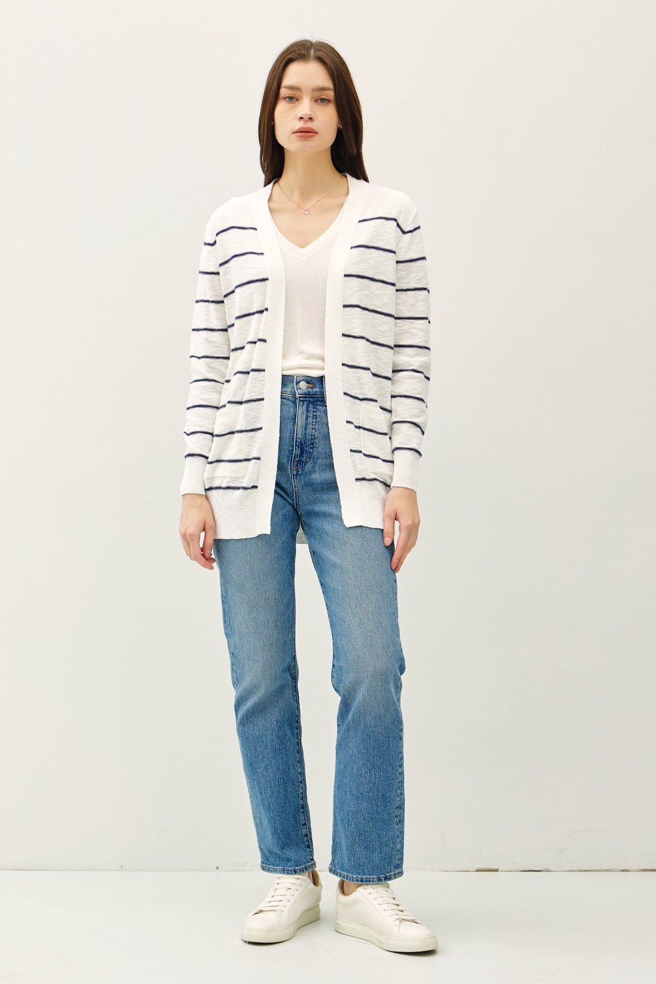 Striped Cotton Slub Cardigan