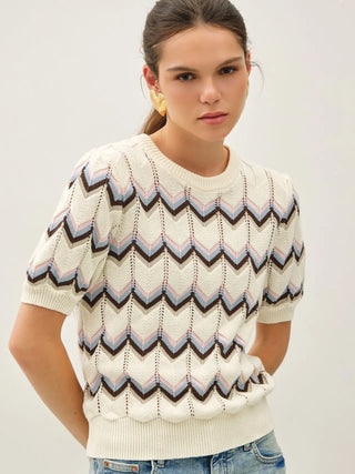Chevron Stripe Short Sleeve Sweater Top